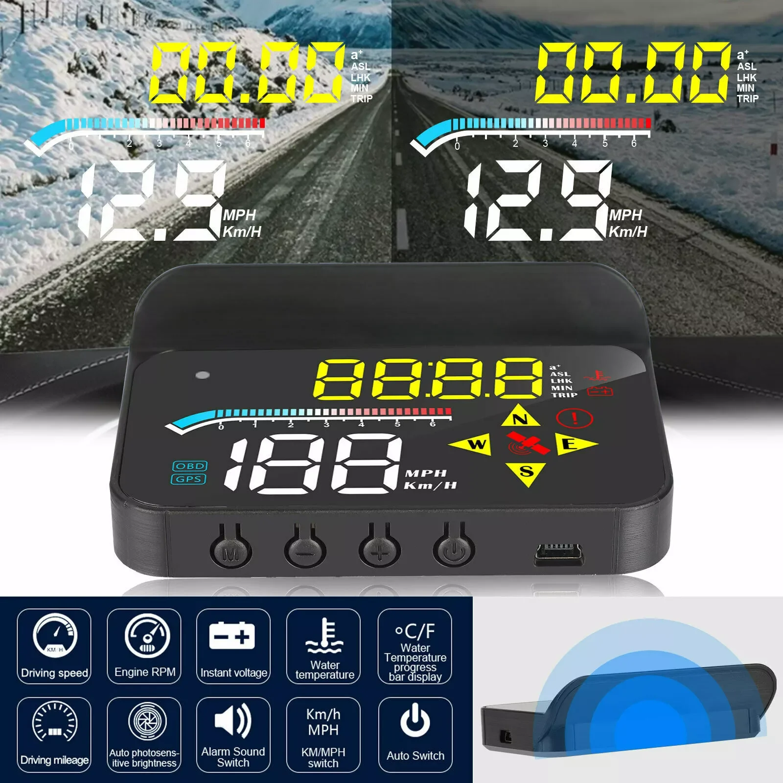 

Head Up Display Windshield Projector M17 OBD GPS HUD Speedometer Water Temperature Fuel Consumption Alarm Electronic Accessories