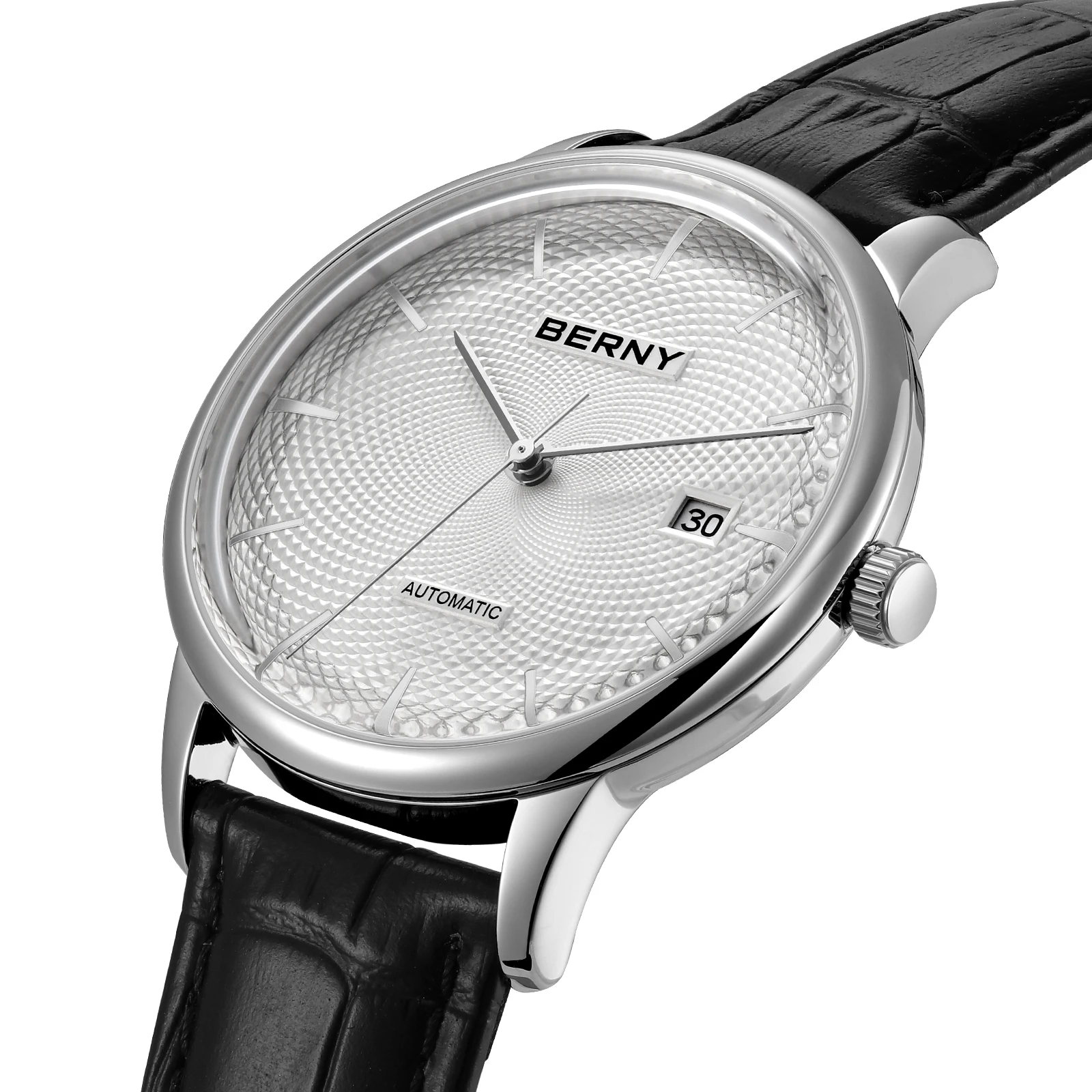 BERNY Automatic Watches for Men Luxury Classic Dress Mechanical Men's Watch Domed Glass Calendar Elegant Slim Wristwatch