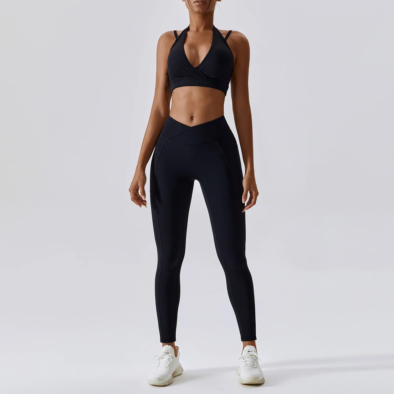 Leggings e sutiã esportivo sem costura para mulheres, roupas de ginástica, shorts de cintura alta, agasalho feminino, conjunto de roupas 2 peças