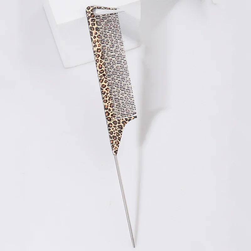 

1pc Leopard Print Rat Tail Comb - Fine-tooth Anti-static Hair Styling Brush with ABS Plastic Handle and Steel Needle for Normal