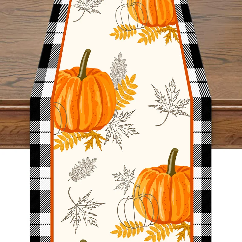 Thanksgiving Sunflower pumpkin Checkered table flag Turkey Corn Crop Table runner Thanksgiving Fall Harvest Festival table flag