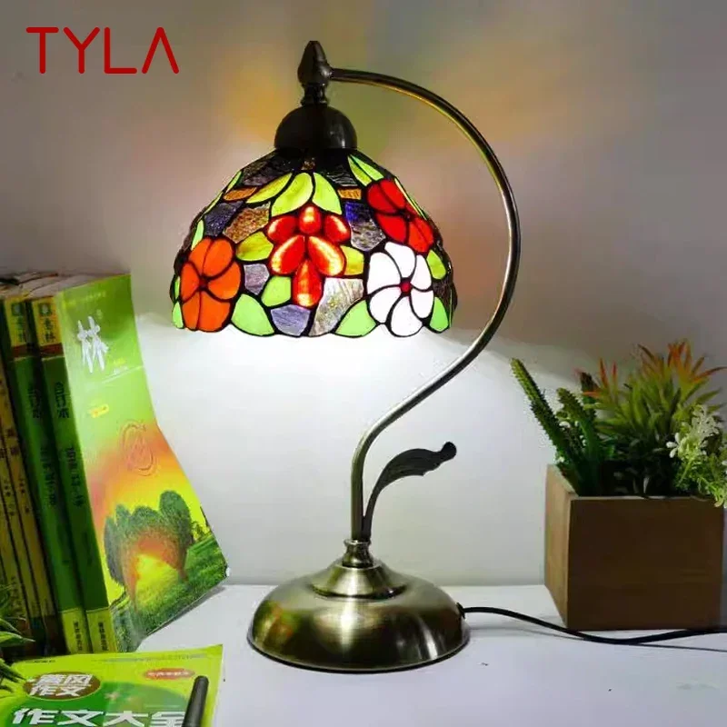 TYLA Tiffany Table Lamp American Retro Living Room Bedroom Lamp Luxurious Villa Hotel  Stained Glass Desk Lamp