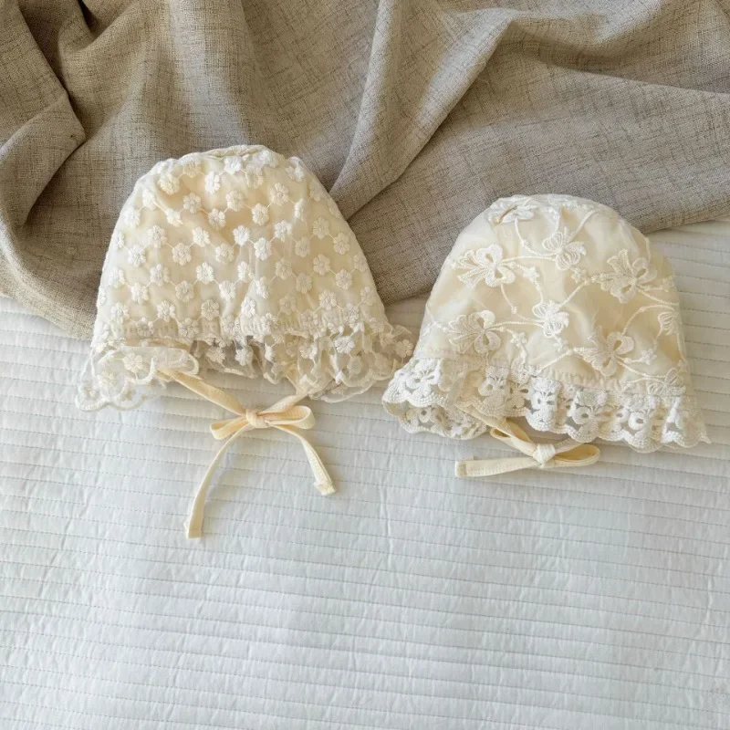 

Adorable Lace Princess Baby Hat for Girls Korean 2025 Sweet Beige Color New Infant Cap Cute Newborn Photography Props Hat