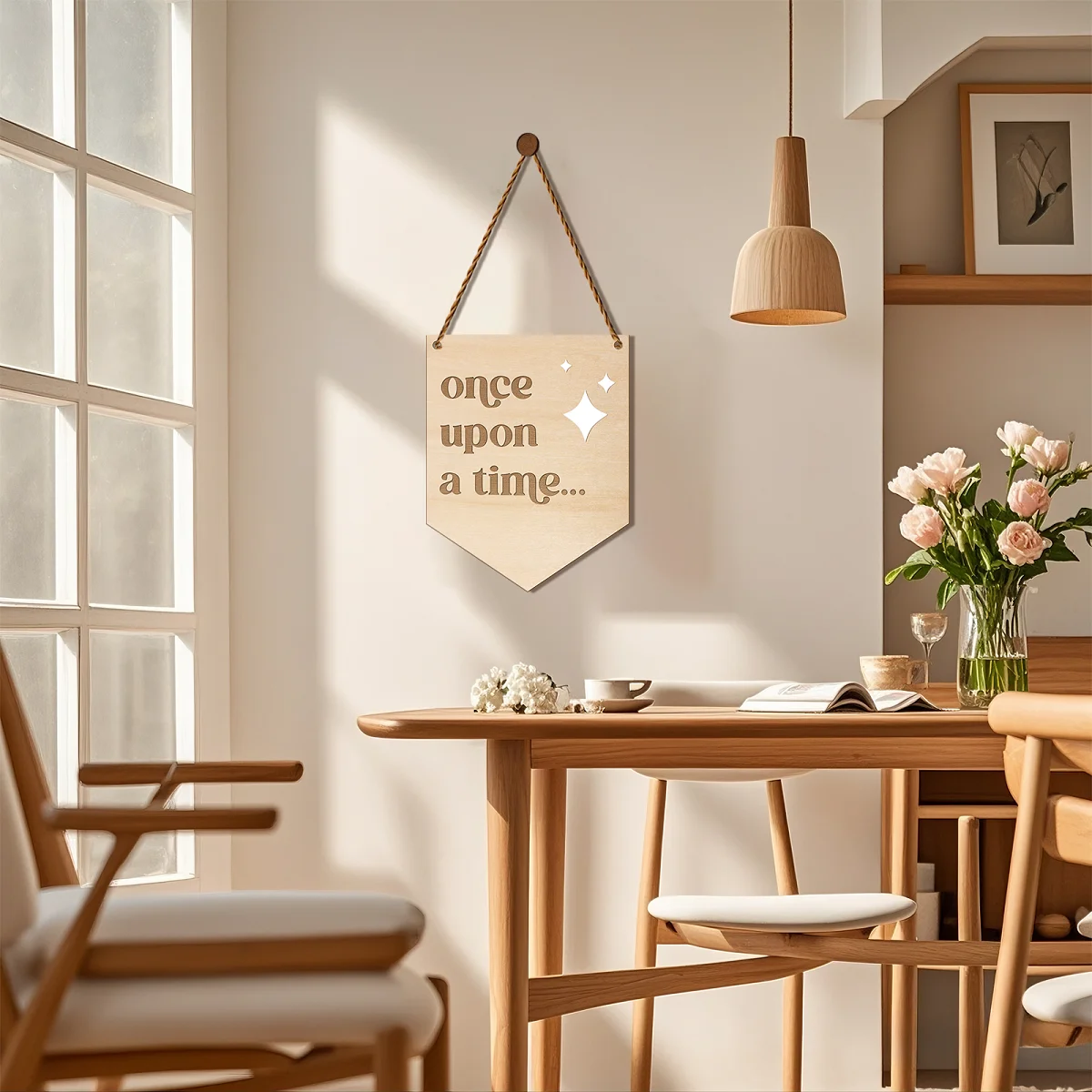 

Once Upon A Time Wooden Wall Hanging Sign - Nursery Decor, Reading Corner Art, Storybook Themed Home Decoration with Stars