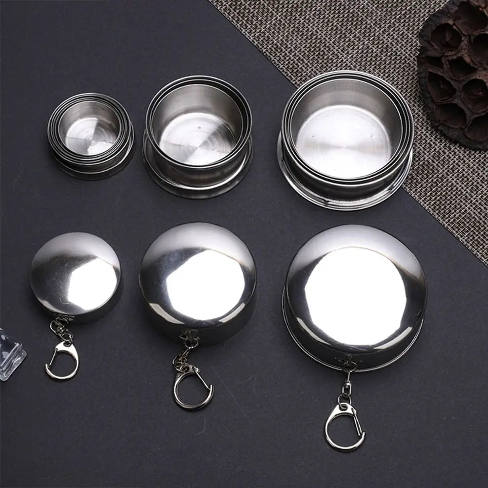 New Portable Stainless Steel Collapsible Cup With Keychain Outdoor Folding Coffee Handcup Telescopic Mug Travel Accessories