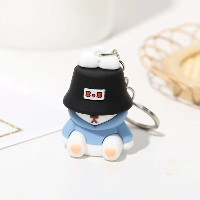 2PCS Cute Soft PVC Sleeping Fisherman Bunny Keychains For Women Bag Pendant Car Key Chains Jewelry Gift Decoration Accessories