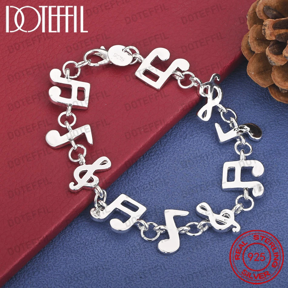 

925 Sterling Silver 8-inch Exquisite Musical Note Bracelet for Women, Fashionable Wedding Party Jewelry Accessories