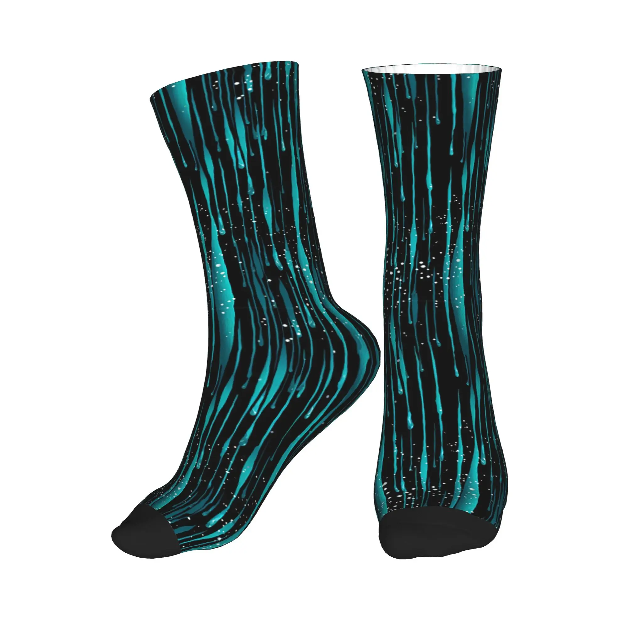 Dripping Turquoise Liquid Pattern  Dress Socks for Men Women Warm Fashion Novelty  Crew Socks