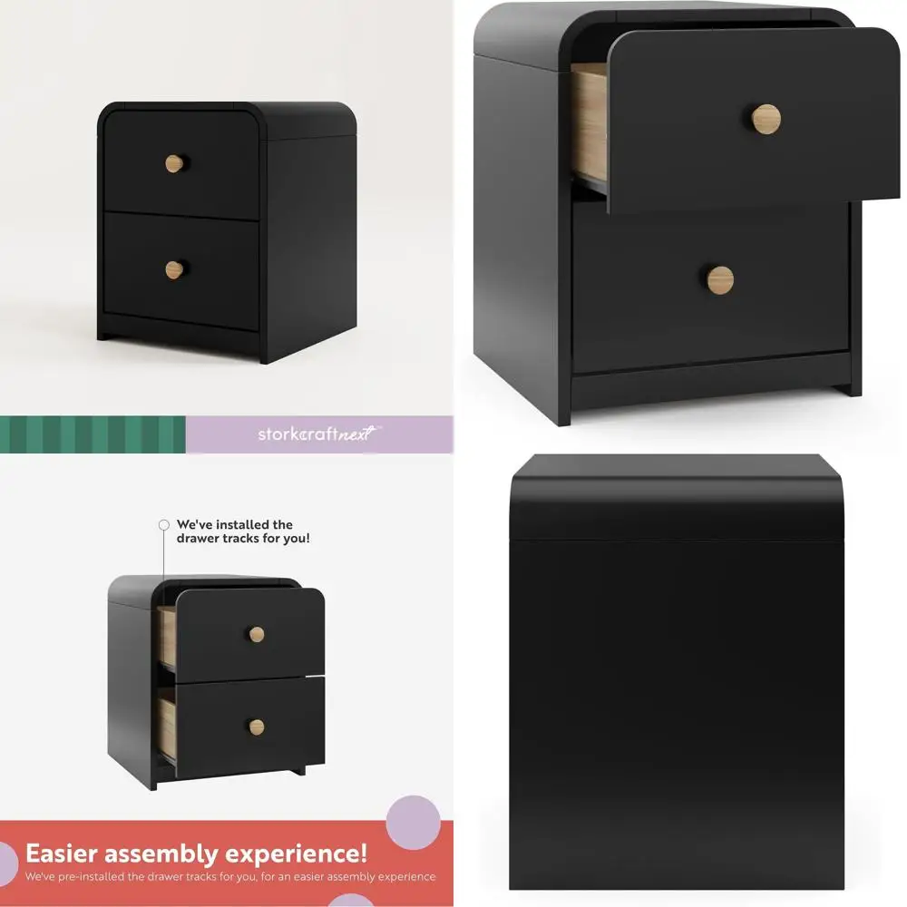 

Santos 2-Drawer Nightstand in Black & Natural, GREENGUARD Gold, Easy Assembly, Organizer for Kids' Rooms