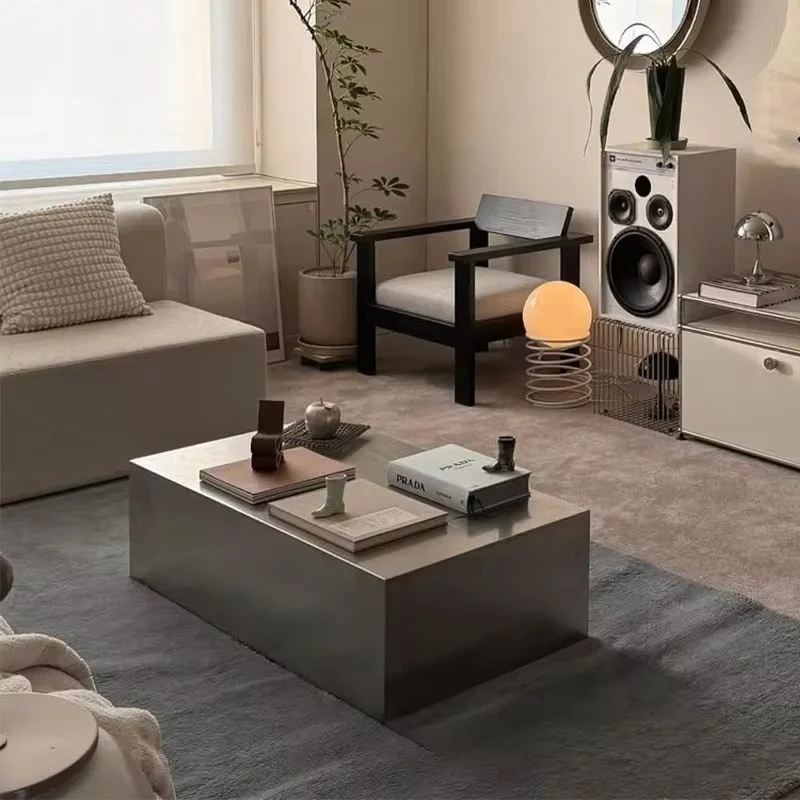 

Modern Style Stainless Steel Wire Brushed Matte Metal Coffee Table Living Room square Tea Table Durable Easy to Clean