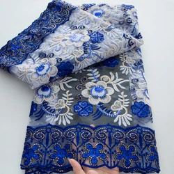 African Embroidered Milk Silk Mesh Lace Fabric 2025 High Quality 5 Yards Nigerian Net Sequin Lace Fabric for Wedding Dress A4113