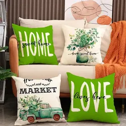 1pcsSet Spring Themed Car Vase & Flower & Letter & Green Leaves Decor Pillowcase For Sofa Cushion And Pillow Home Decoration