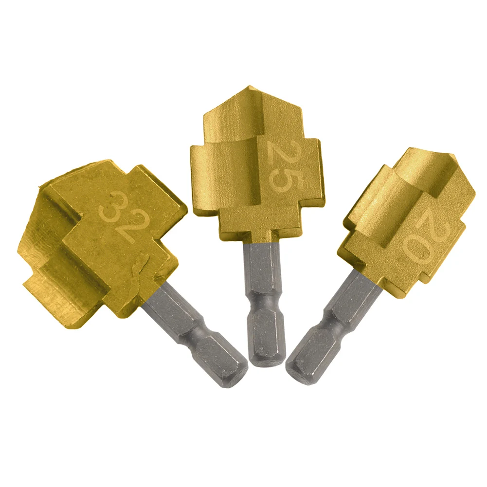 3PCS PPR Lifting Stepped Drill Bit Hexagon Shank Water Pipe Connection Tool 20/25/32mm For Plumber Water Pipe Drill Bit Gold