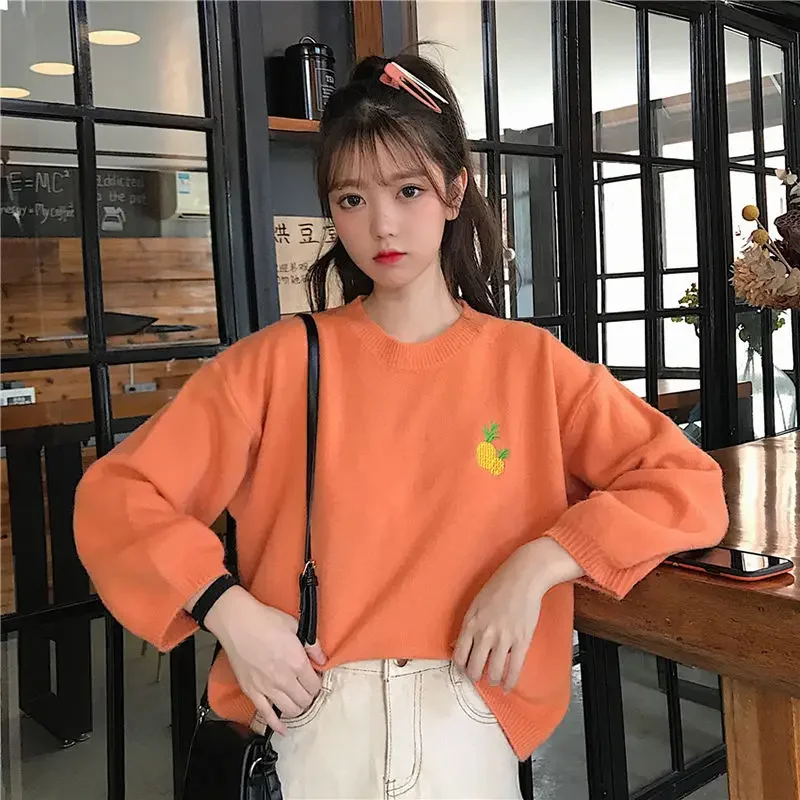 2024 Embroidery Candy Color Sweater Women New Clothes Loose Winter Autumn Pullover Sweaters Korean Style Female Streetwear