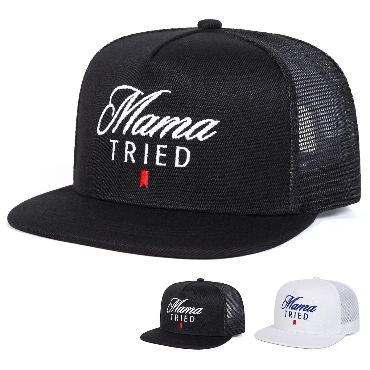 Unisex Mama TRIED Buchstaben-Stickerei Hip-Hop Netzhut Frühling Sommer Verstellbare Lässige Snapback Baseballkappen Outdoor Sonnenschutzhut