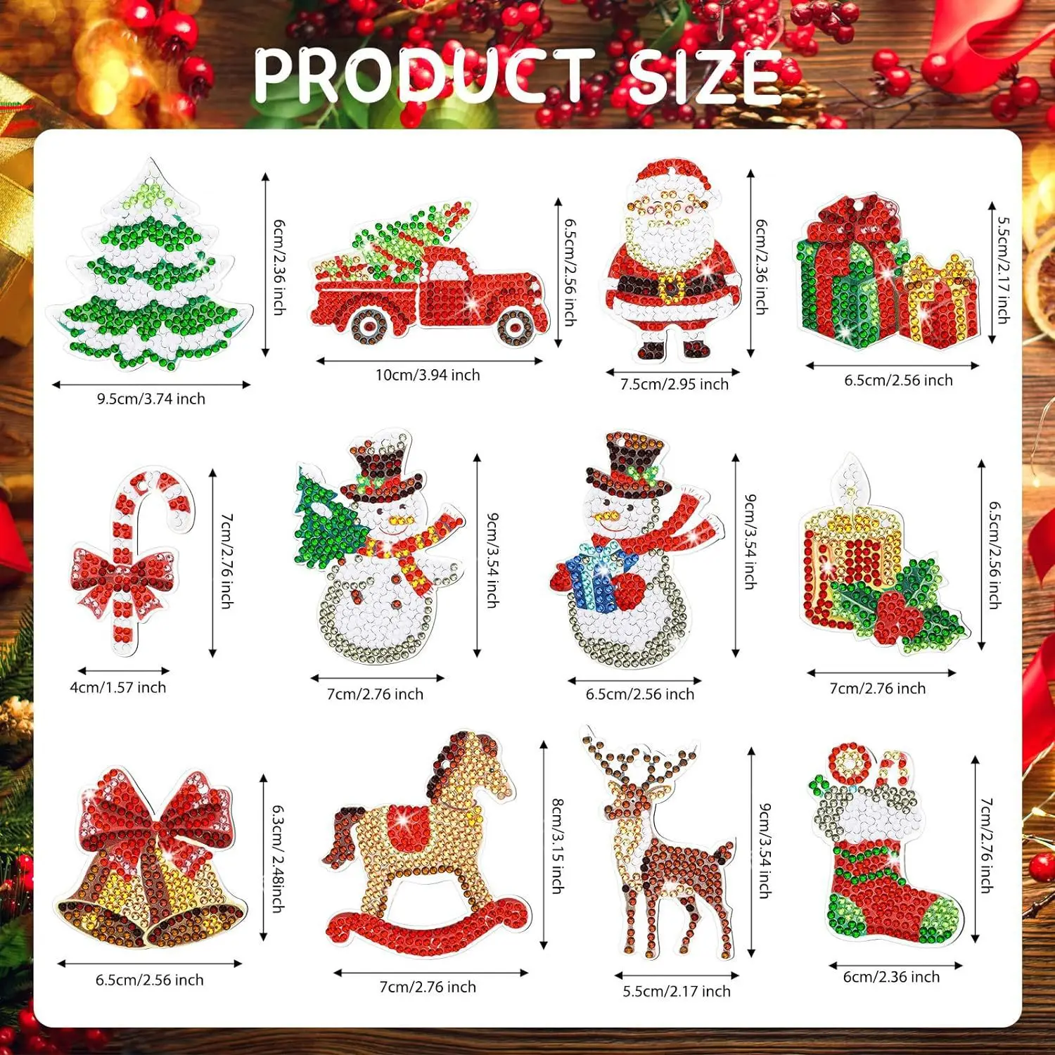 12 Christmas Diamond Painting Keychain Set and Tools Christmas Diamond Painting Keychain Hanging Diamond Painting Children's DIY