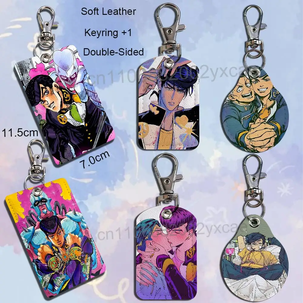 Rohan Kishibe Josuke JoJo Higashikata Card Holder With Keychain Executive Protection For Bank Credit Subway Bus Case