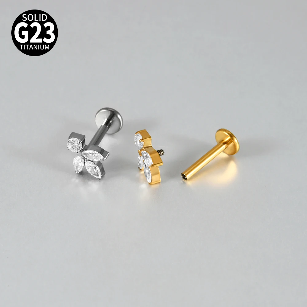 G23 Titanium Moon CZ Internal Thread Labret Piercing Earring