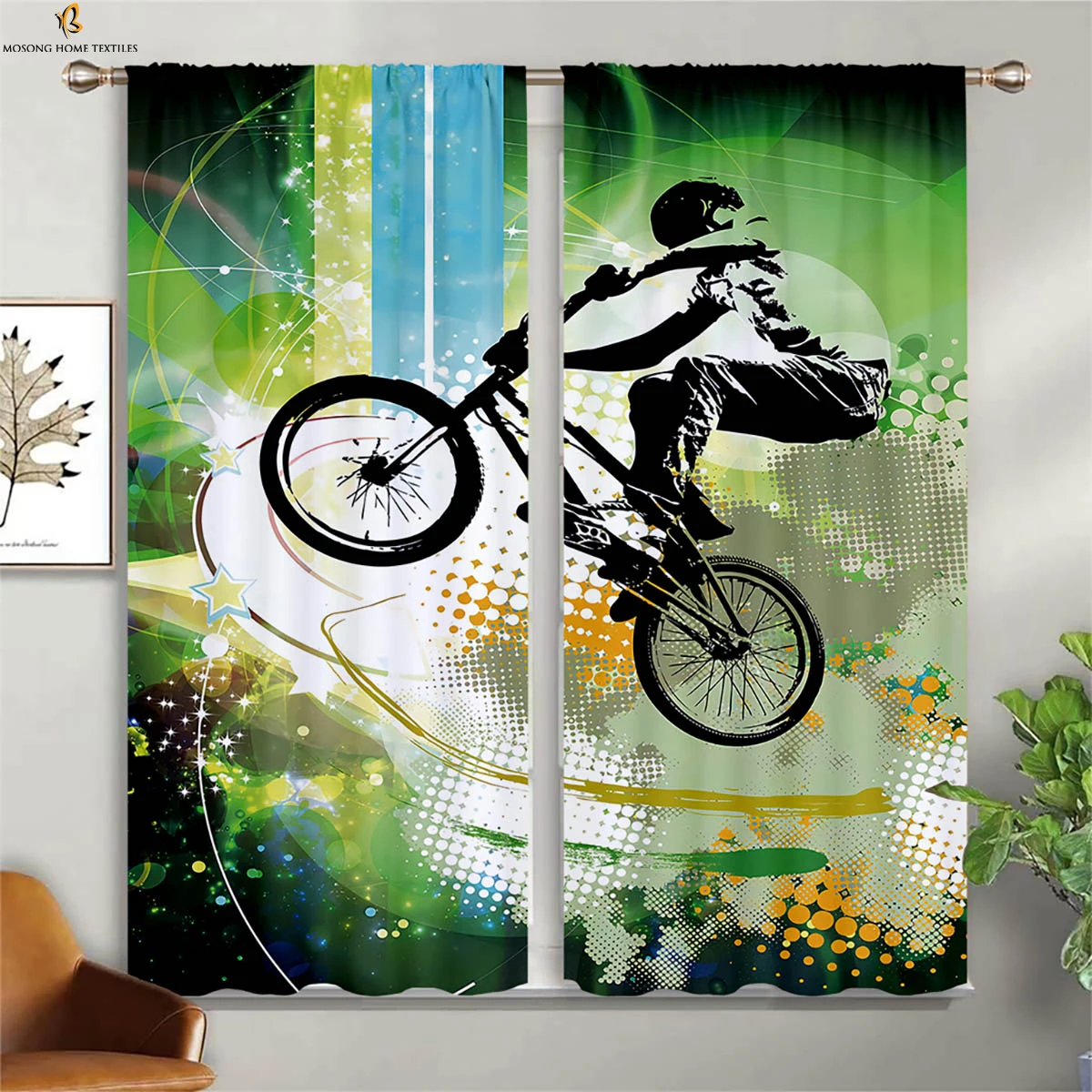 Cool Racing Motorcycle 3d Printing Curtain Bedroom Living Room Kitchen Club Decorative Curtain Easy To Wash And Care 2 Pieces