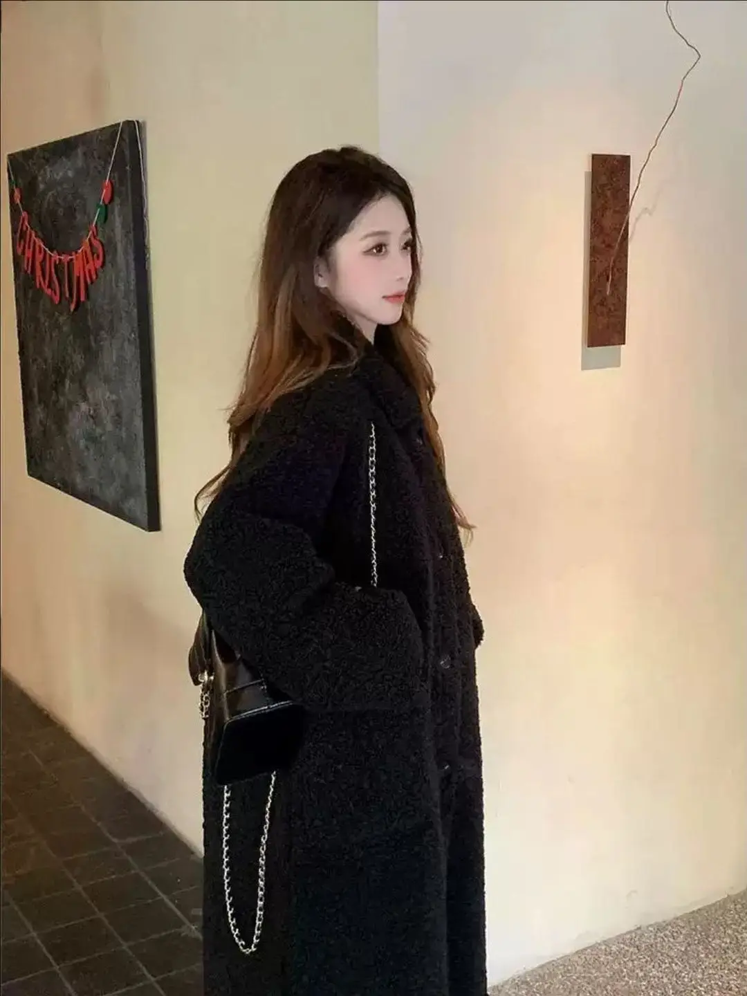 

Thiened Street Sle Lamb Fur Coat Warmth Synthetic Fur in One Skin Winter Outerwear Women's Commute Faion Loose Fit