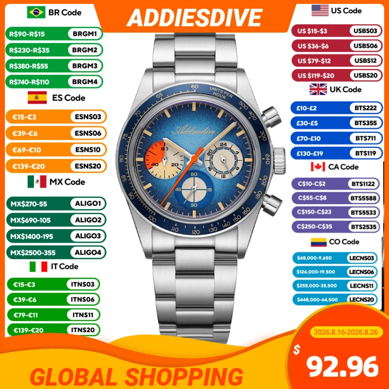 Luxury Watch Levels - ساعة كرونوغراف فاخرة من ADDIESDIVE مقاومة