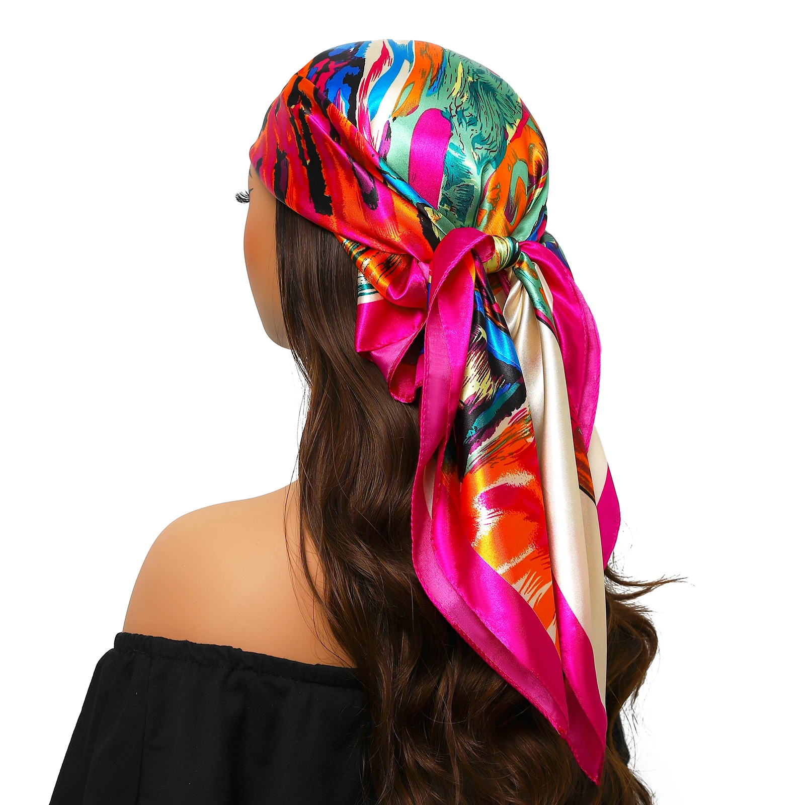 90*90cm Silk Scarves Women Print Foulard Satin Square Head Hijab Ladies Luxury Brand Shawl Bandanna Female Muffler chiffen wrap