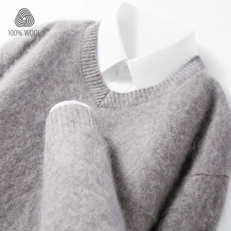 

4% Cashmere 96% Wool V-Neck Sweater | 300g Brushed Wool Sweater, Old Money Style Comfortable and Warm Pullover