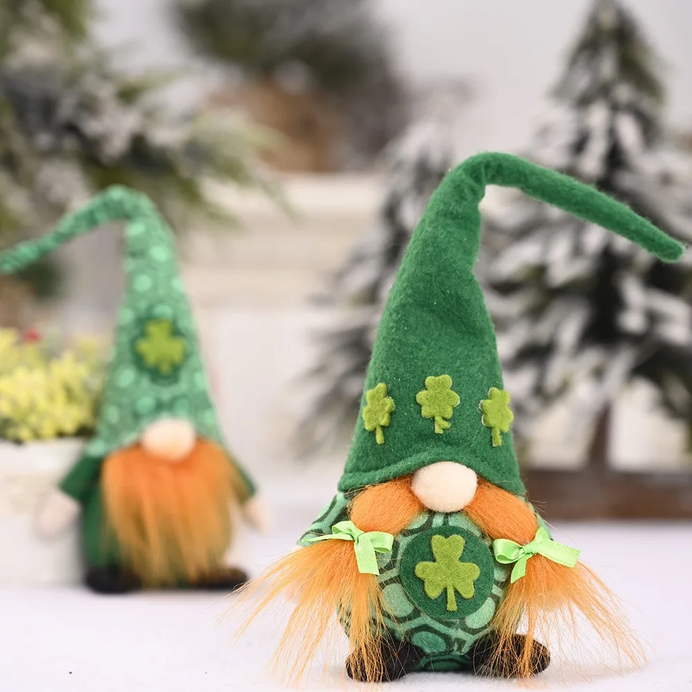 

Plush St Patricks Day Gnome Doll Clover Stuffed Doll Leprechaun Plush Doll Elf Green Swedish Plush Gnomes Toy
