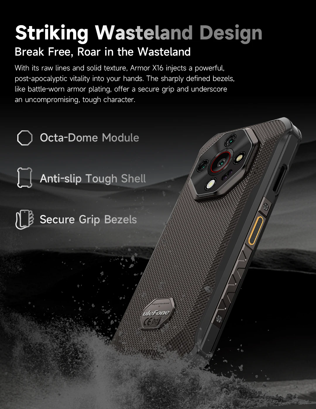 Ulefone Armor X16 4G Rugged Phone Smartphone Android 15 Up to 12GB+128GB 10360mAh Glare Flashlight 48MP Main Camera