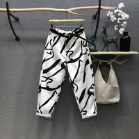 Jeans for women Streetwear Fashion Graffiti Print Jeans Pocket High Waist Washed Jeans Female 2024 Spring Loose Straight Pants