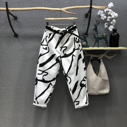 Jeans for women Streetwear Fashion Graffiti Print Jeans Pocket High Waist Washed Jeans Female 2024 Spring Loose Straight Pants