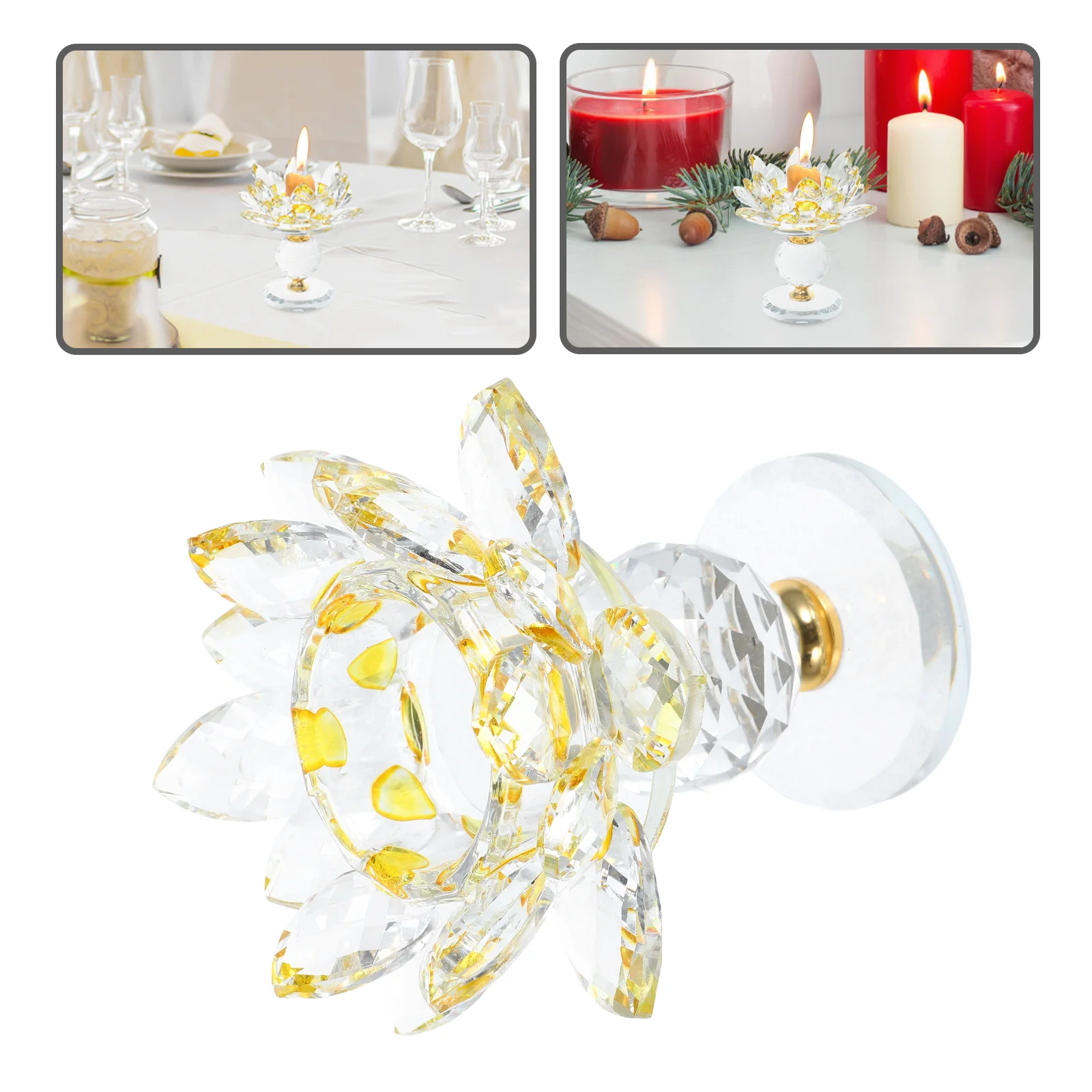 

Crystal Lotus Holder Tea Lights Petals Stand Transparent Candlesticks Table Decor