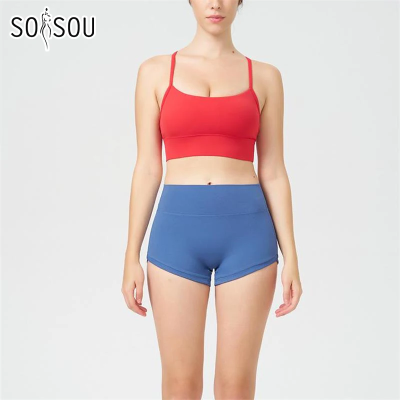 

SOISOU Nylon Yoga Set Women's Tracksuit Gym Fitness Set Woman 2 Pieces Sports Bra Shorts Elastic Tight Sportswear Women's Suit