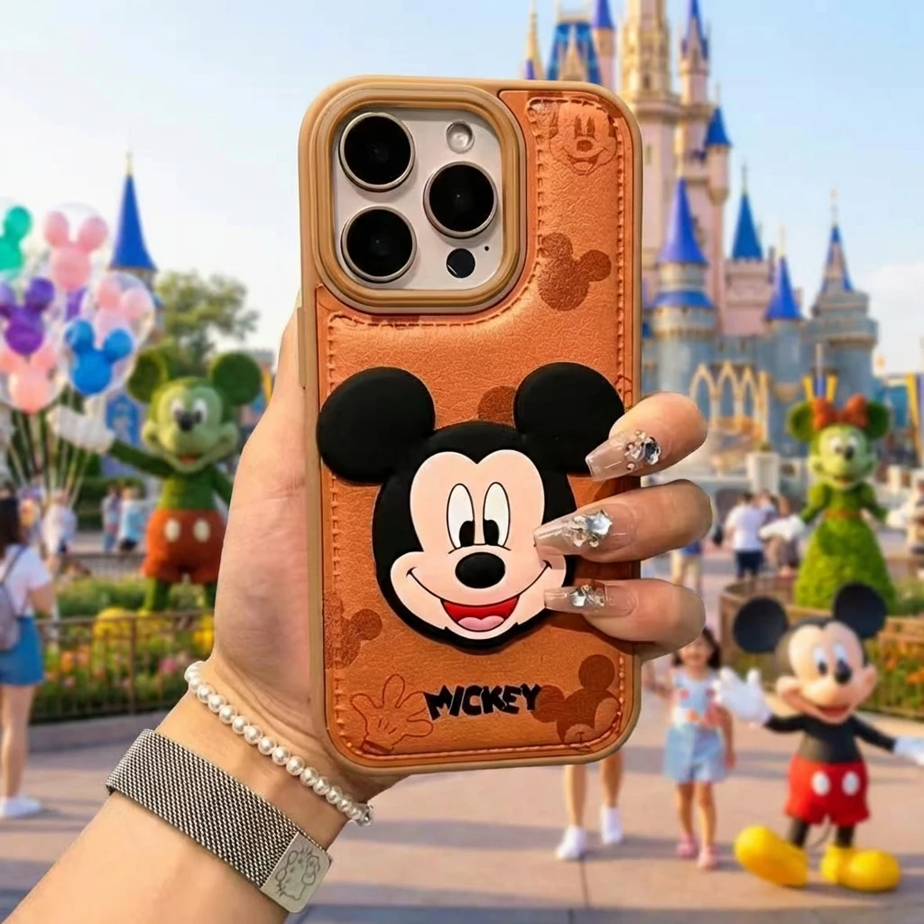 

Милый 3D-чехол для телефона с кожаным узором Микки Маус, совместимый с iPhone 17 Pro Max, 16, 15, 14, 13. Новый дизайн, ударопрочный, защитный.
