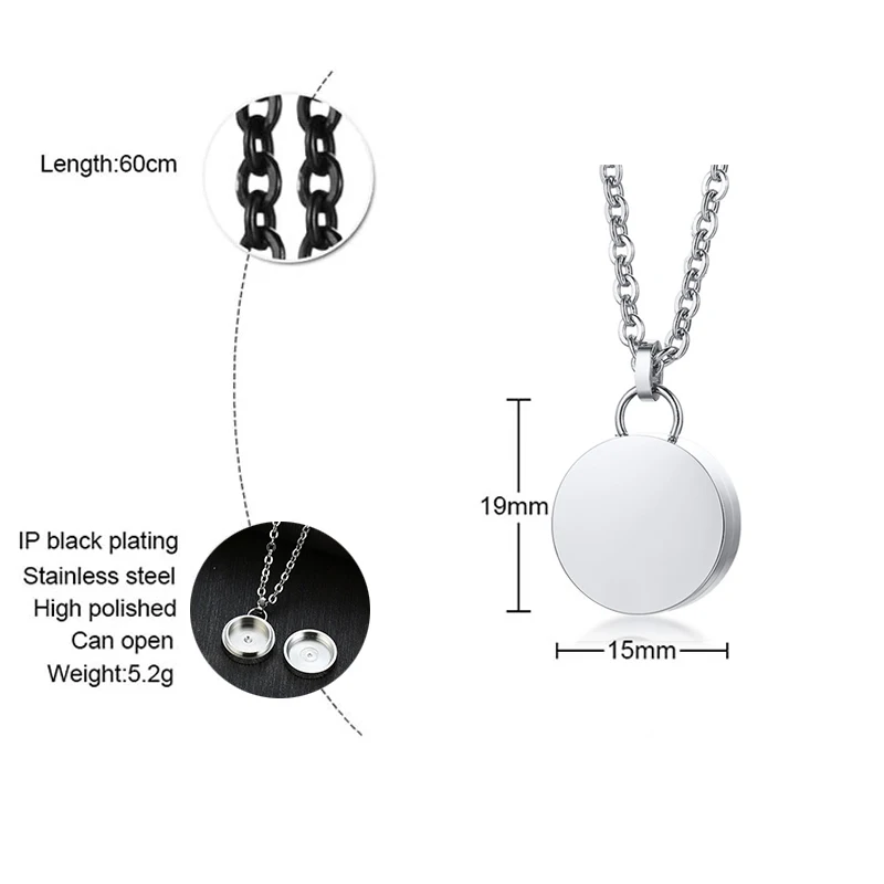 Cremation Round Urn Necklace Ashes Jewelry for Women Men Pet Keepsake Pendant Stainless Steel Memorial Locket Ash Holder-Custom