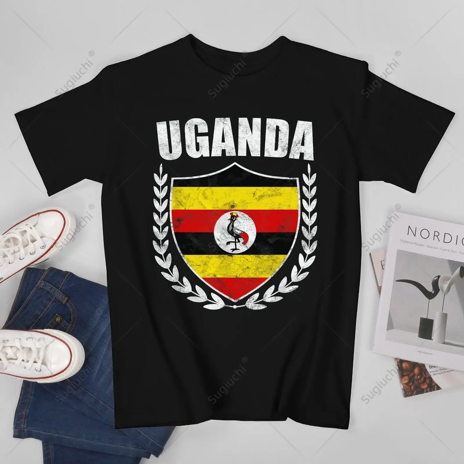 Unisex Men Uganda Flag Shield Tshirt Tees T Shirts Women Boys 100% Cotton T-Shirt