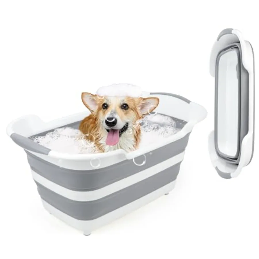 

7.13 Gal/27L Raised Collapsible Dog Bathtub with Drain Hair Catcher, Multifunctional Pet Washtub for Small to M Dog, Portable P