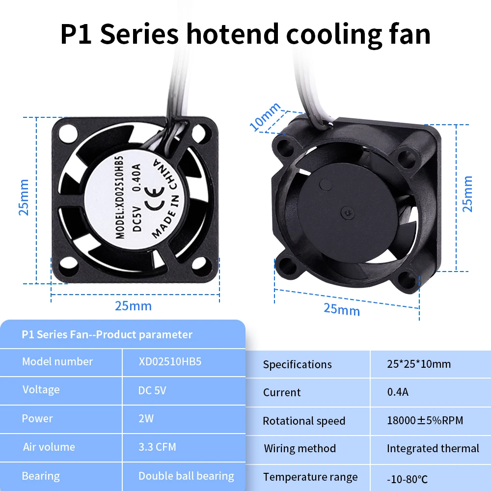 Cooling Fan Module With Cable For Bambu Lab X1/P1 2510 High Speed Cooler Fans For Bamboo 3D Printer X1 X1C P1S P1P Hotend