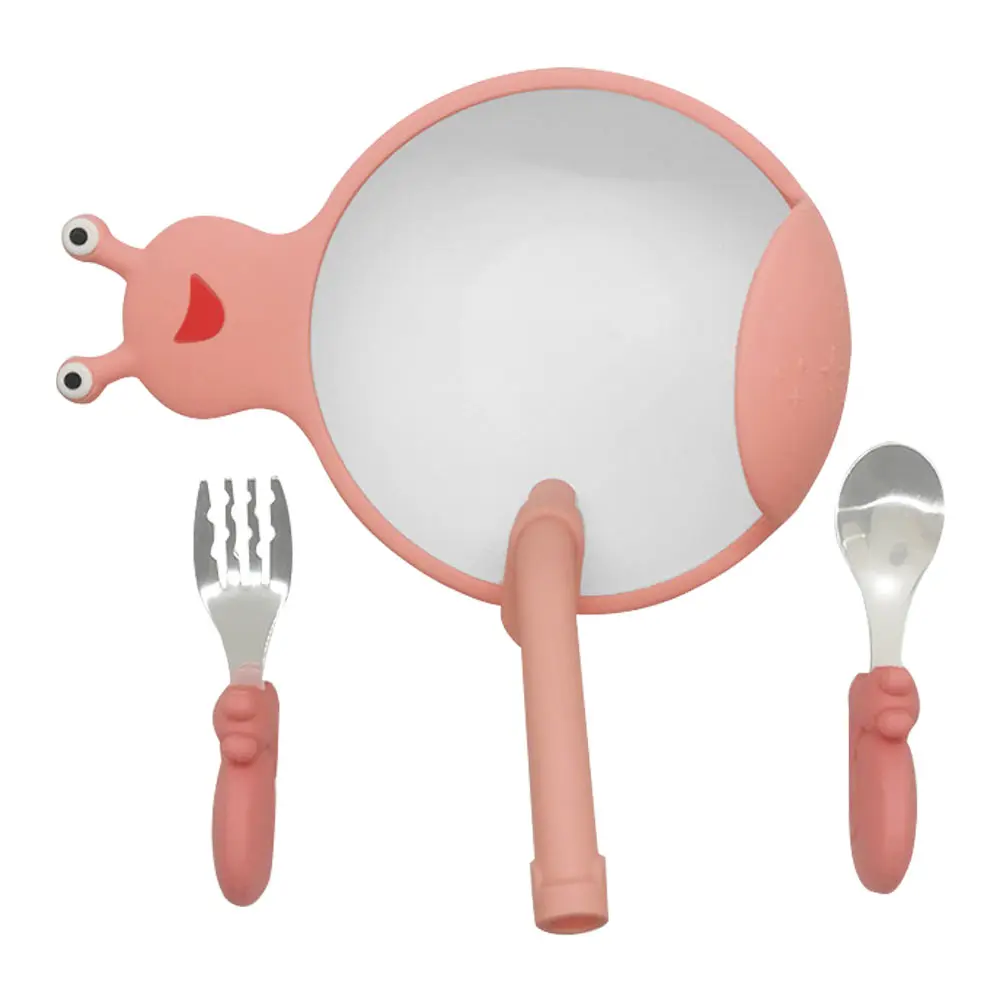 

Toddler Snail Silicone Dinner Plate Pink Food Grade Suction Baby Eating Training Cutlery Cartoon Tableware Detachable Straw Easy
