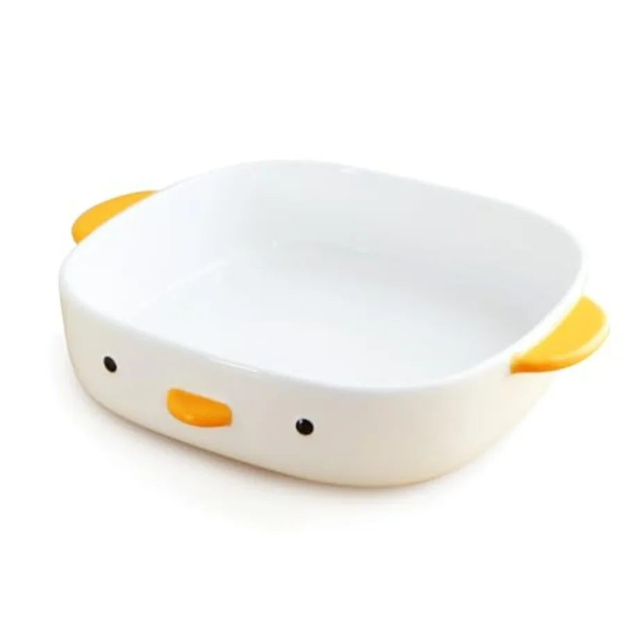 

Cute Duck Baking Dish, Ceramic Casserole Square Dish, Porcelain Pie Pan, 9x9 in Medium Baking Pan with Handles, Oven Safe & Dura