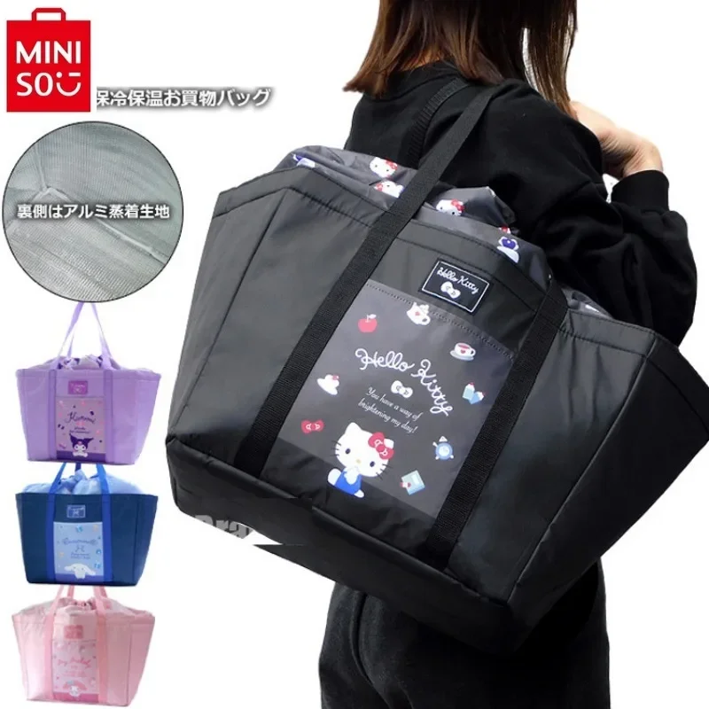 

MINISO 2024 New Cute Cartoon Hello Kitty Women's Large Capacity Drawstring Picnic Bag Waterproof and Wear resistant Handbag