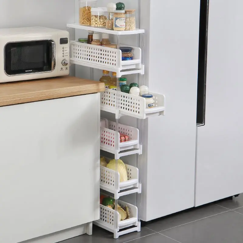 

Kitchen Storage Rack Ultra Narrow Storage Shelf For Vegetables On The Side Of The Refrigerator Floor Standing Seasoning Cart