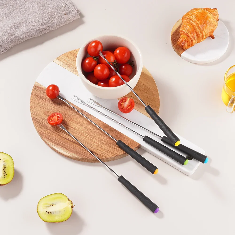 6/12 قطعة شوكولاتة شواء من الفولاذ المقاوم للصدأ مع مقبض مقاوم للحرارة لللحوم المشوية والشوكولاتة والحلوى والجبن والخمل #3