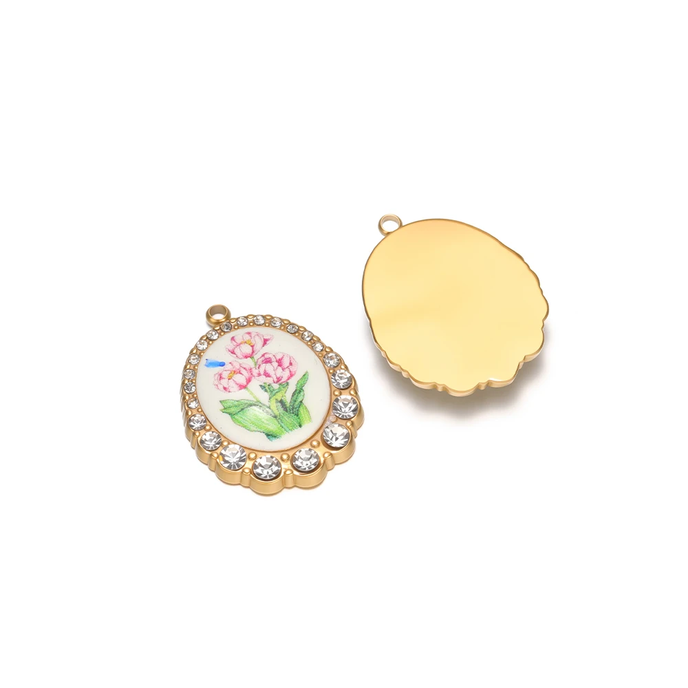 3pcs Stainless Steel Enamel Flower Pendant Oval Necklace Charms for DIY Girls Jewelry Making Bracelets Earrings Crafts Supplies