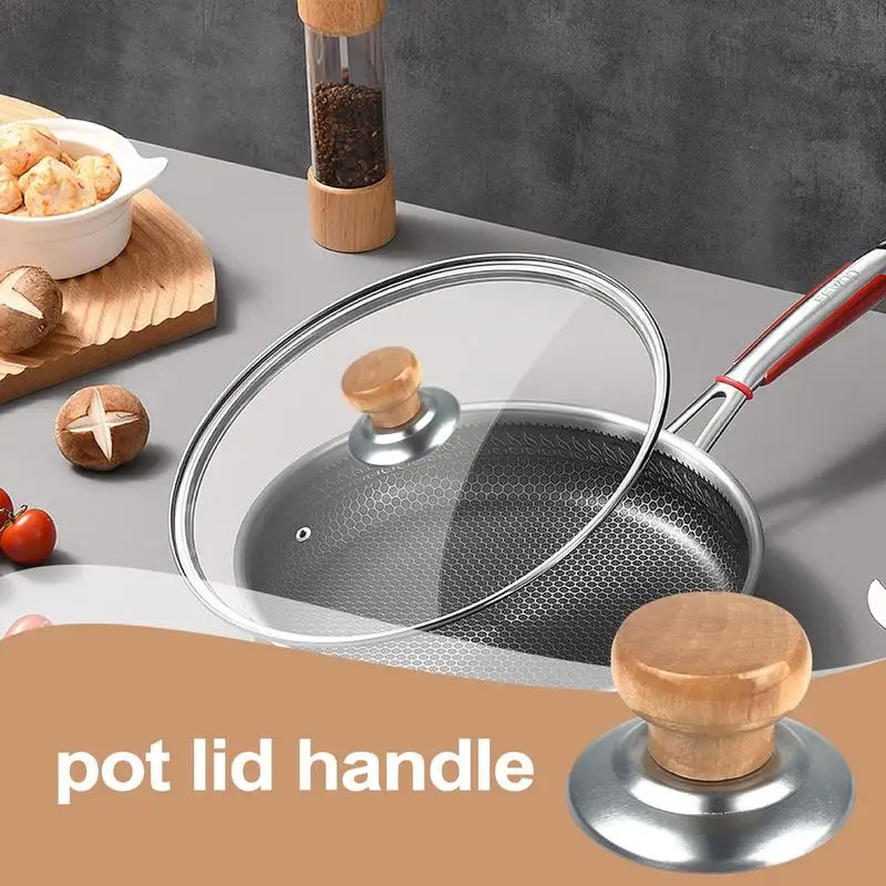 Universal Pot Lib Knobs Caps Wooden Heat-Resistant Cooking Pan Lid Covers Replacement Lifting Handle Kitchen Cookware Handgrip