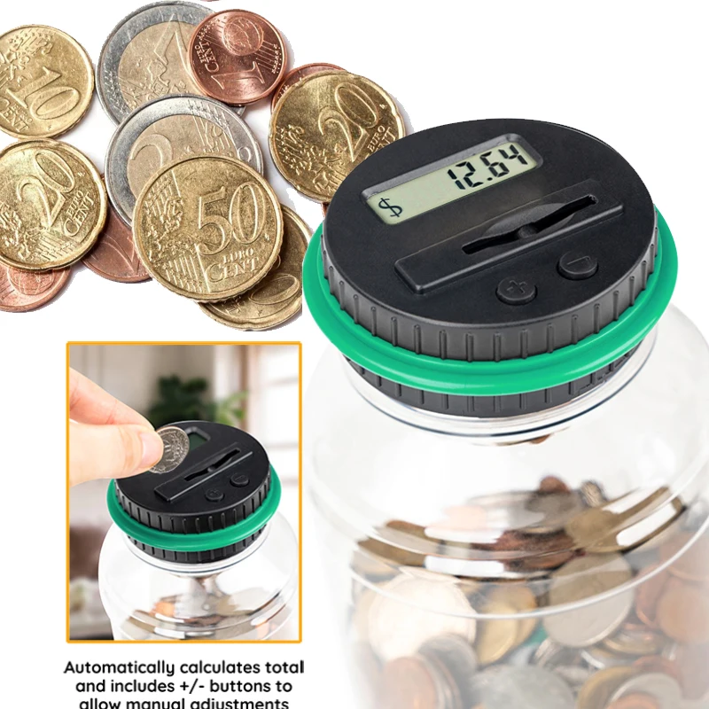 

Piggy Bank Coin Box for Adults, Cashier Change Storage Jar, Can Counting Coins, Digital LED Exchanged Money Saving Bucket