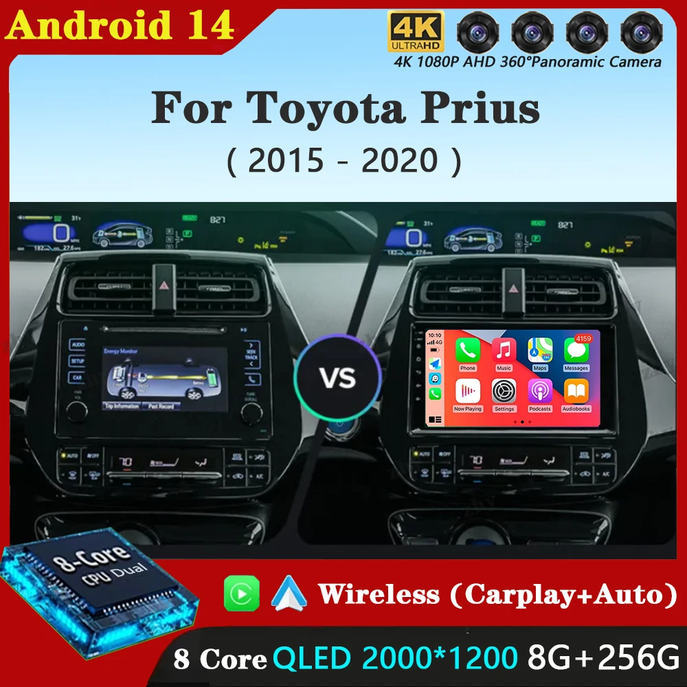 Android 14 Carplay Auto For Toyota Prius XW50 2015 2016 2017 2018 2019 2020 Car Radio Multimedia Video Player Navigation GPS 4G