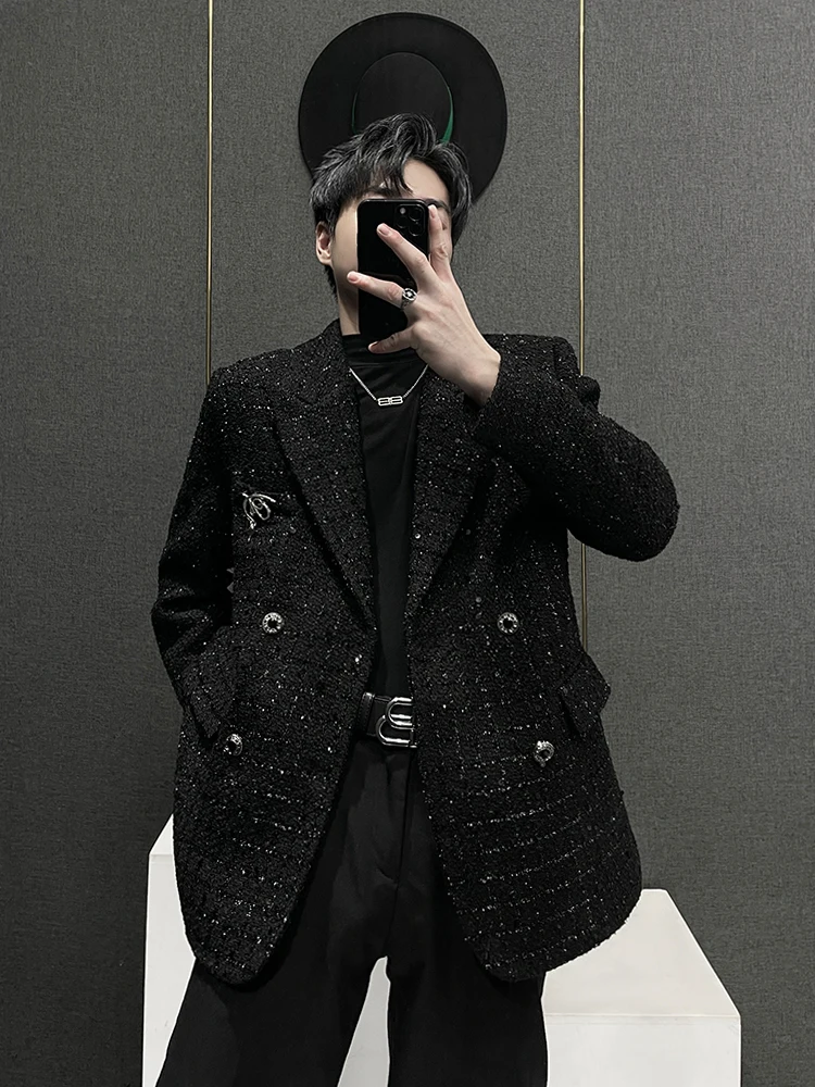 

Ele Glitter Design Little Bla Dr Sle Men's Outerwear Thiened Autumn Spring Long Sve Casual Faion Suit