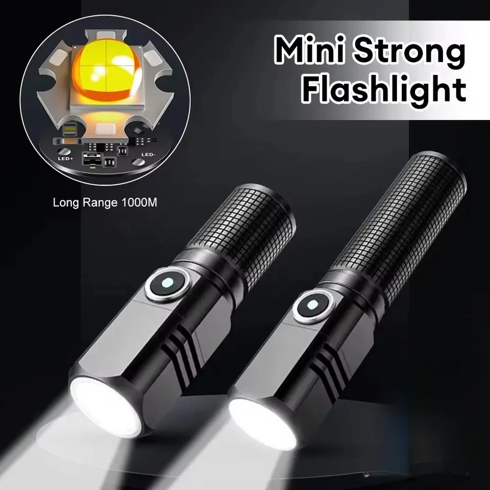 Super Bright MINI XHP50 LED Flashlight USB Torch Rechargeable Zoom Fishing Lantern Powerful 3 Lighting Mode Camping Lamp