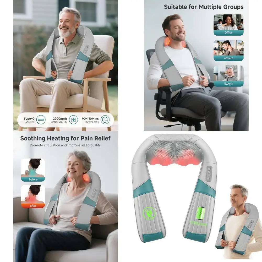 

Portable 4D Shiatsu Neck & Back Massager with Heat, Rechargeable for Deep Tissue Relief, Comes with Carry Bag - Ideal Gift for P